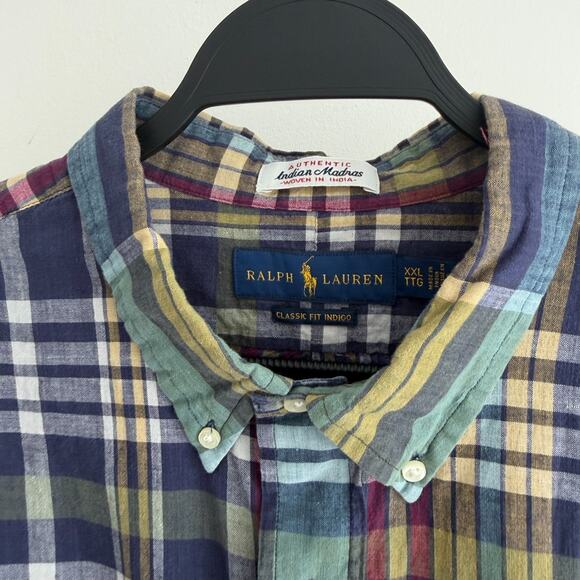 Ralph Lauren Shirt Mens XXL Authentic Indian Madras Plaid Classic Fit Indigo - Picture 9 of 11